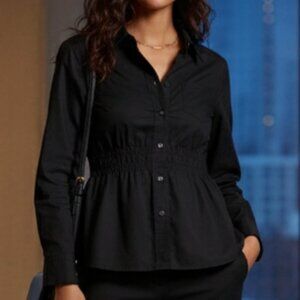 Peplum Shirred Waist Marc Jacobs Black Cotton Button-Up Blouse Size 8